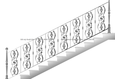 Lan can cầu thang sắt nghệ thuật uốn hoa văn CT112 