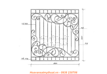 Khung cửa sổ sắt mỹ nghệ uốn hoa văn KC005