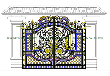 Cửa cổng sắt mỹ thuật - Mẫu thiết kế 2D cho nhà vườn Tại Bình Phước CC108