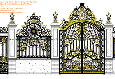Cửa cổng sắt mỹ thuật - mẫu thiết kế 2D cho biệt thự khu đô thị Hưng Phú - Bến Tre CC201