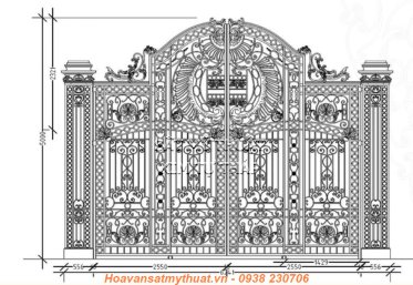 Mẫu cửa cổng sắt mỹ thuật 2 cánh mở bằng sắt vuông đặc uốn