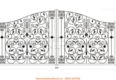 Cửa cổng sắt mỹ thuật uốn hoa văn CC023