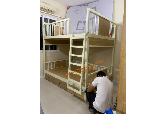 Giường tầng sắt có hộc kéo kết hợp gỗ công nghiệp GS0075