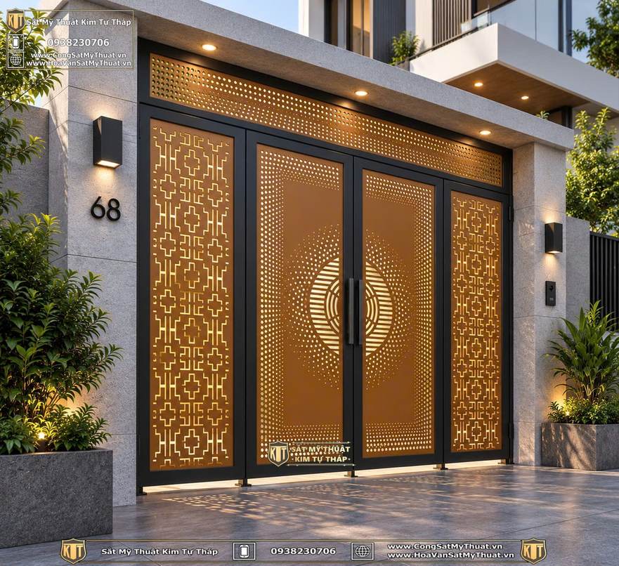 Cổng sắt 4 cánh biệt thự hiện đại 