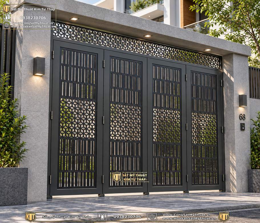cổng sắt 4 cánh đơn giản 