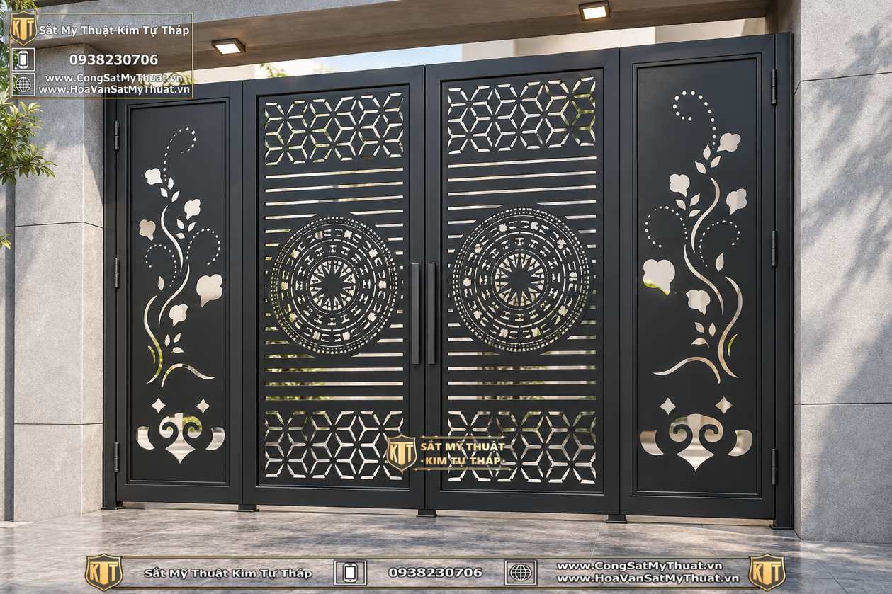 Cổng 4 cánh CNC màu đen
