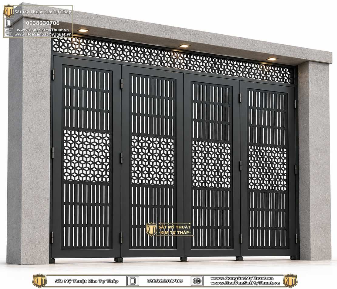 Cổng sắt 4 cánh cắt cnc đơn giản 