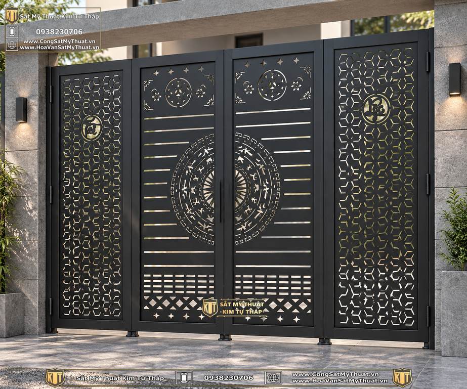 Cổng sắt 4 cánh phong thủy