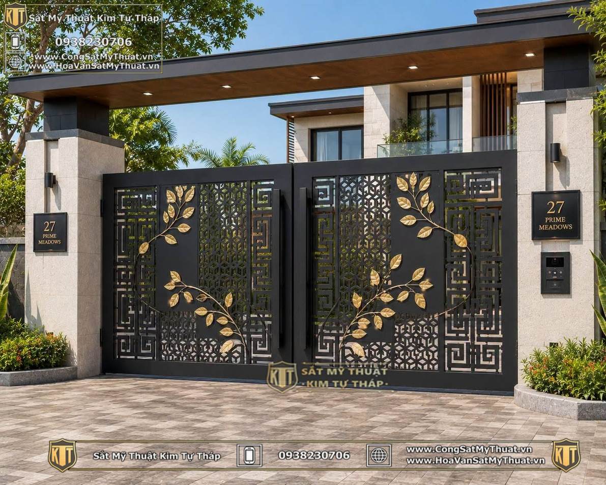 Cổng sắt hiện đại phong cách nhẹ nhàng tối giản