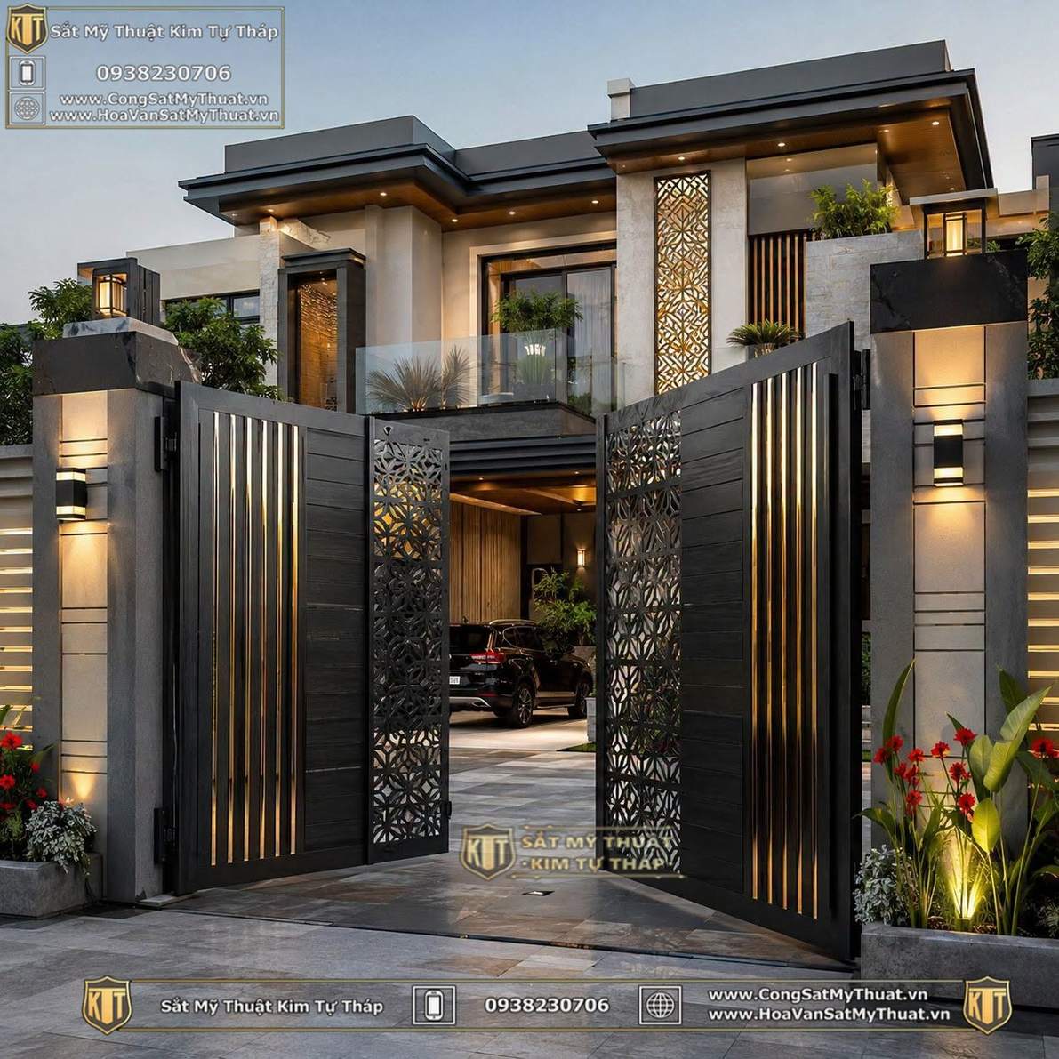 Cổng biệt thự mở mô tơ tự động 