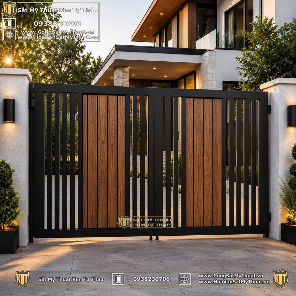 Cổng biệt thự hiện đại 4 cánh mở