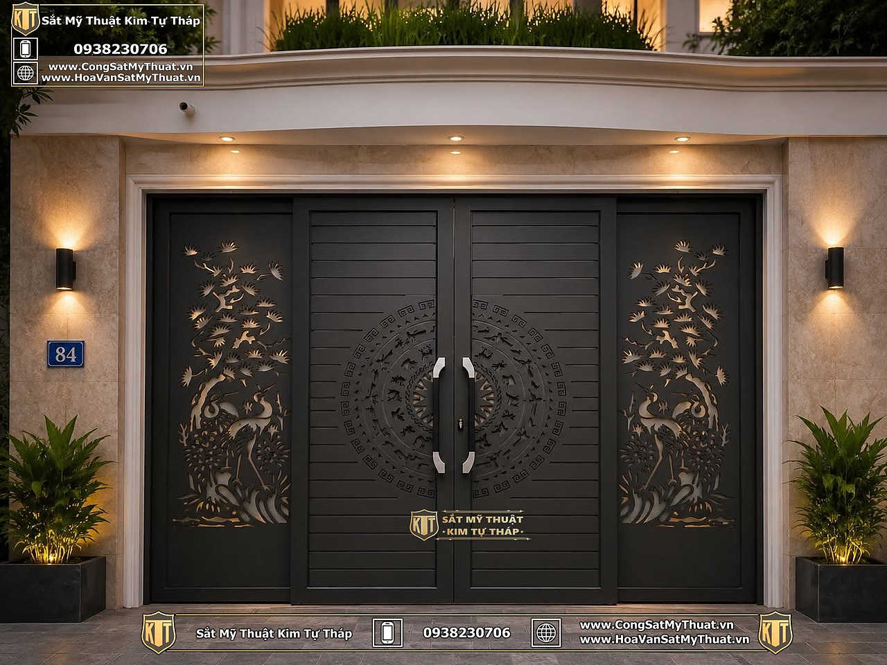 Cổng sắt trượt quay sắt mỹ thuật 