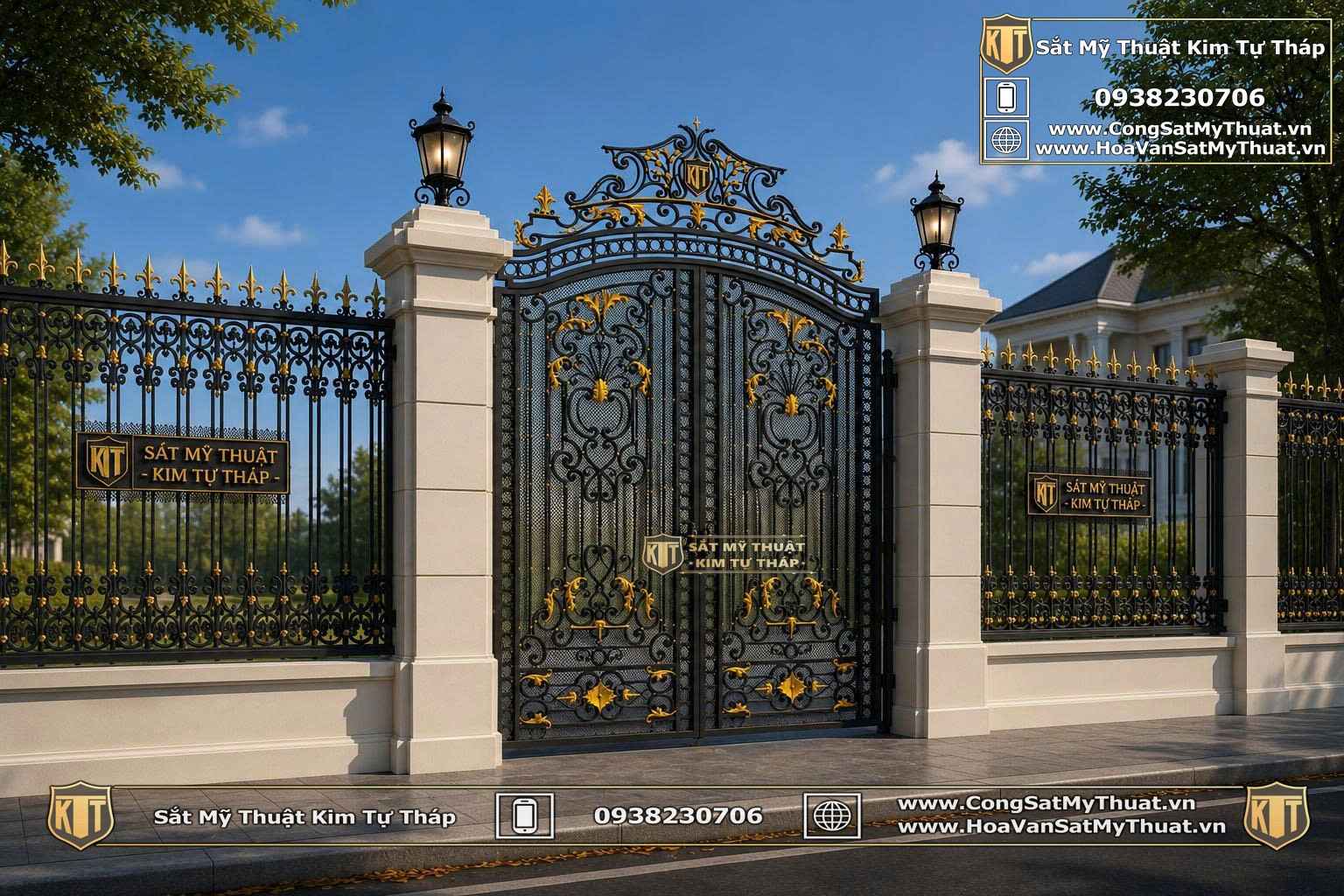 Mẫu cổng sắt mỹ nghệ cc128 - cổng biệt thự tân cổ điển 
