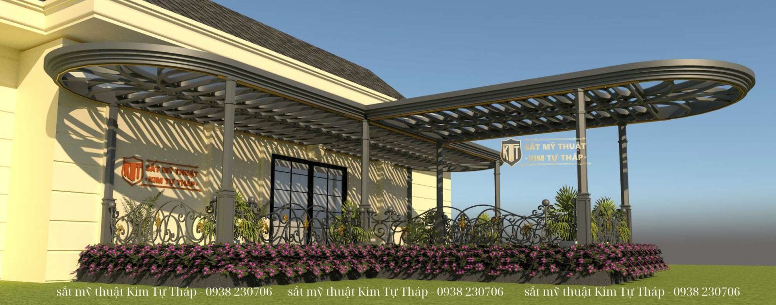 Mái kính sân thượng kết hợp giàn hoa trang trí 