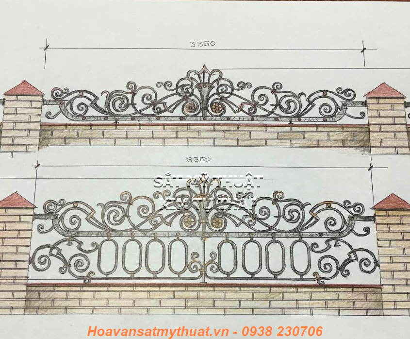 Hàng rào sắt kỹ nghệ uốn hoa văn HR038