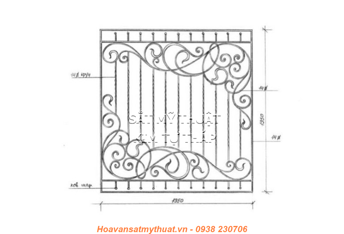 Khung cửa sổ sắt mỹ nghệ uốn hoa văn KC005