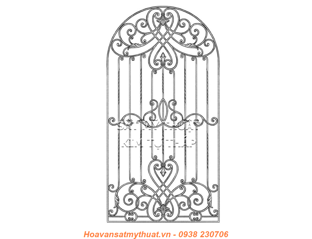 Khung cửa sổ sắt kỹ nghệ uốn hoa văn KC009