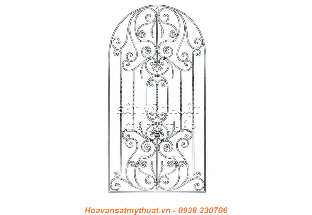 Khung cửa sổ sắt nghệ thuật uốn hoa văn KC011