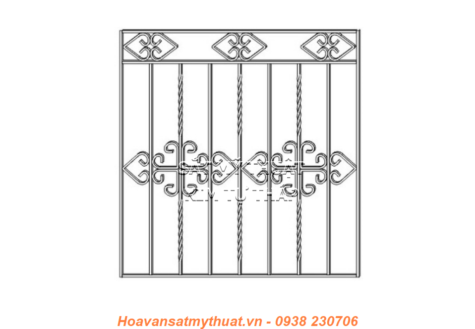 Khung cửa sổ sắt mỹ thuật uốn hoa văn KC038