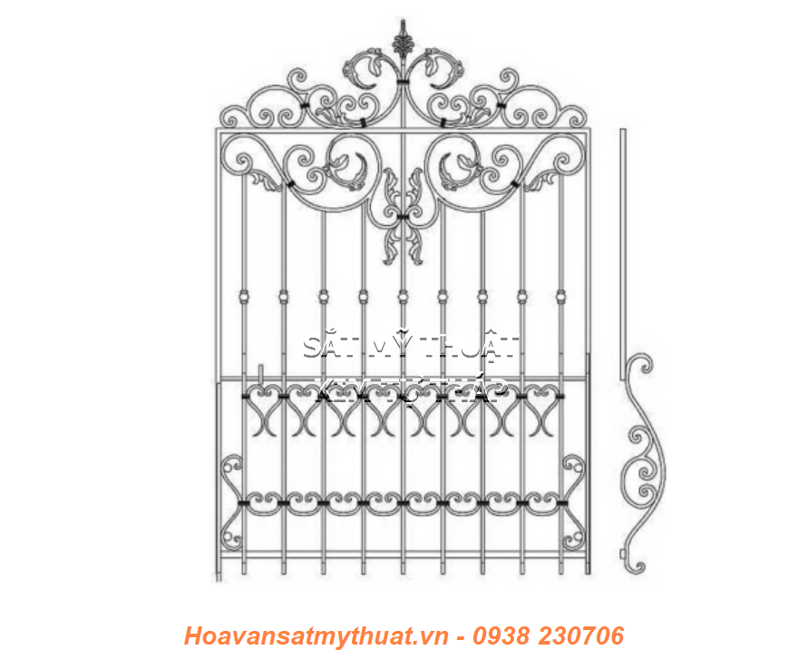 Khung cửa sổ sắt nghệ thuật uốn hoa văn KC036