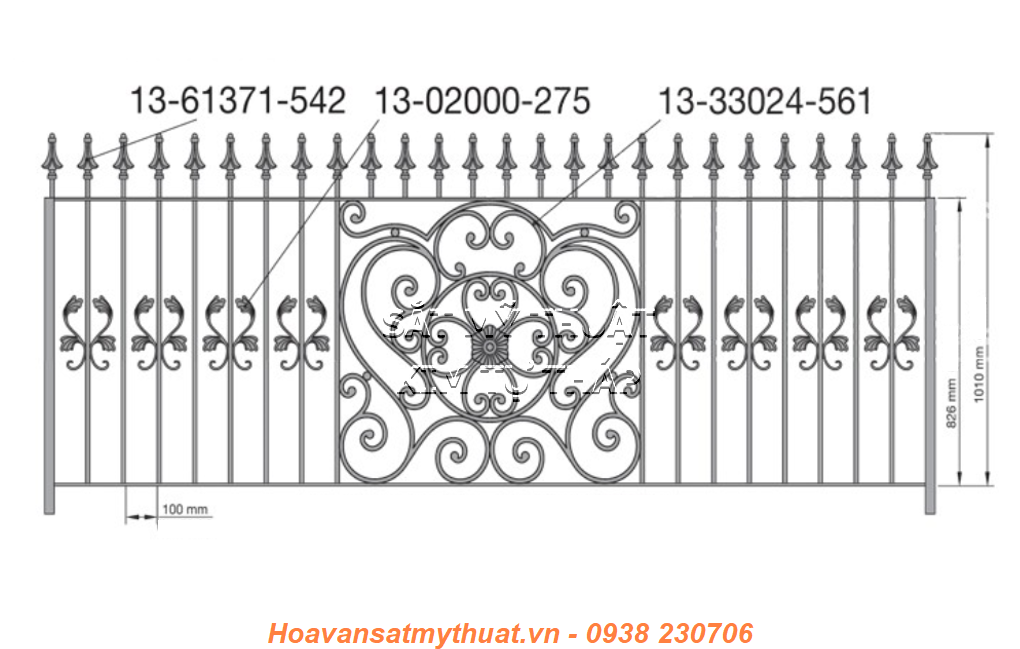 Hàng rào sắt uốn hoa văn HR029