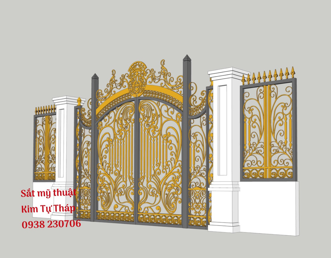 Cổng sắt mỹ thuật 4 cánh cho biệt thư tại Đồng Tháp 