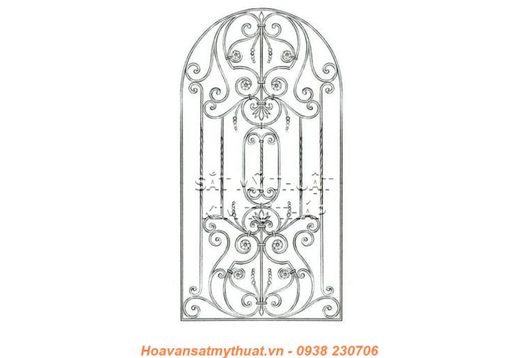 Khung cửa sổ sắt nghệ thuật uốn hoa văn KC011