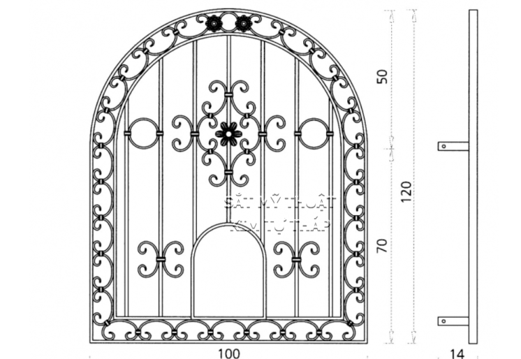 Khung cửa sổ sắt nghệ thuật uốn hoa văn KC007
